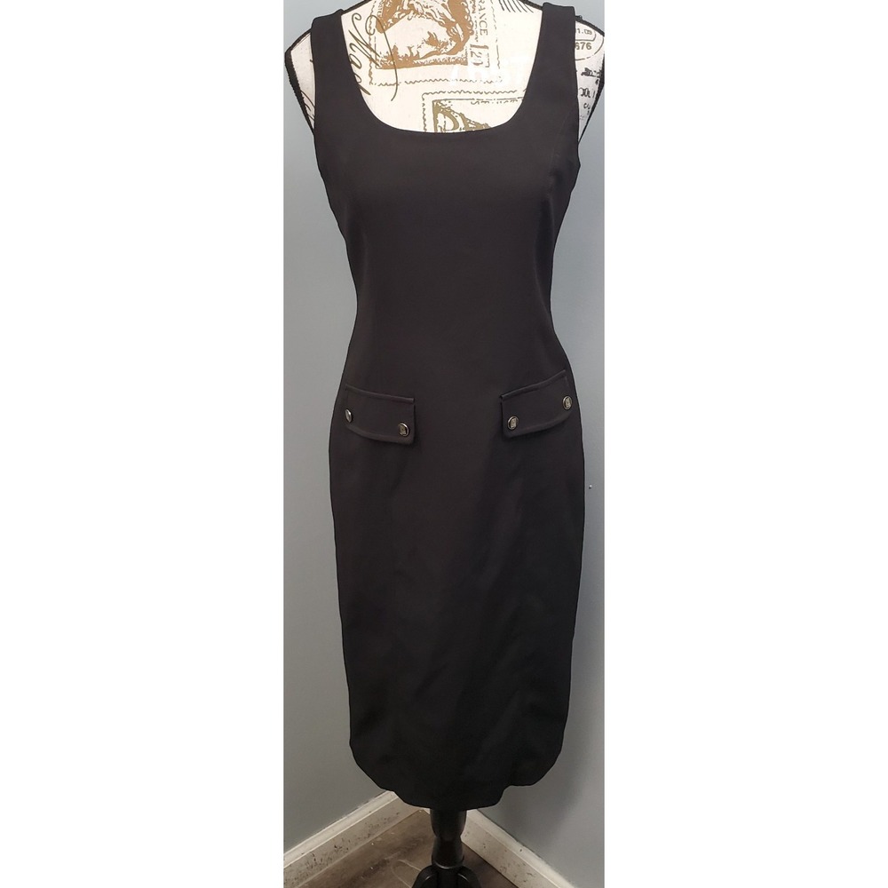 Karl Lagerfeld Paris Crepe Dress Womens 2 Black Sleeveless Square Neck Back Zip